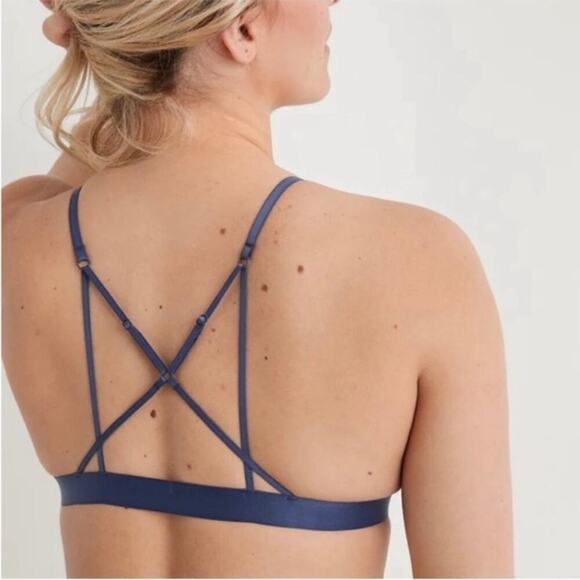 Aerie Sz M Mesh Ruffle Strappy Triangle Bralette Blue Green Floral NWT - Picture 4 of 14